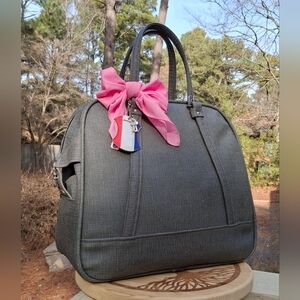 VTG 1960's American Tourister Grey Faux Tweed Tiara Carry On Satchel Travel Bag